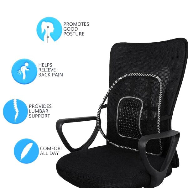 1 Piece Lumbar Back Support, Mesh Cushion Backrest For Office Home Car Seat Portable Breathable Work Chair Rest Massage Beads For Lower Body Pain Relief