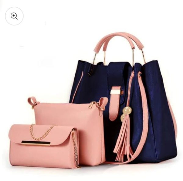 3 Pcs Women’s Leather Plain Hand Bag Set For Women Fashionable New Style Bags Shoulder Bag, Cross Body Bag & Hand Bag Set