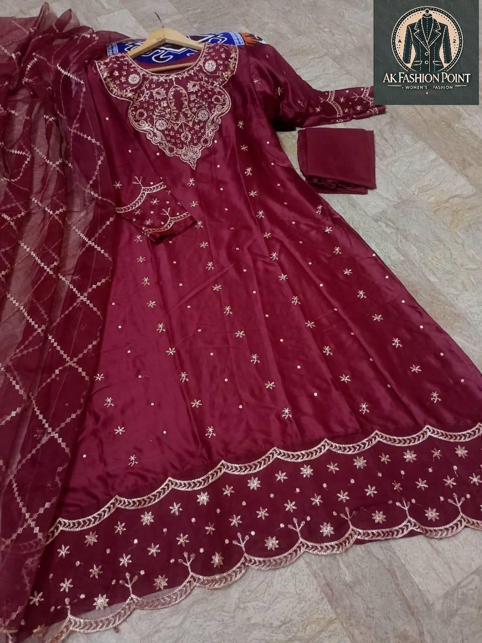 3 Pcs Women's Stitched Embroidered Suit