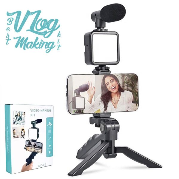 Ay-49 Vlogger Video Making Kits Vlog Microphone Led Fill Light Mini Tripod Mobile Holder