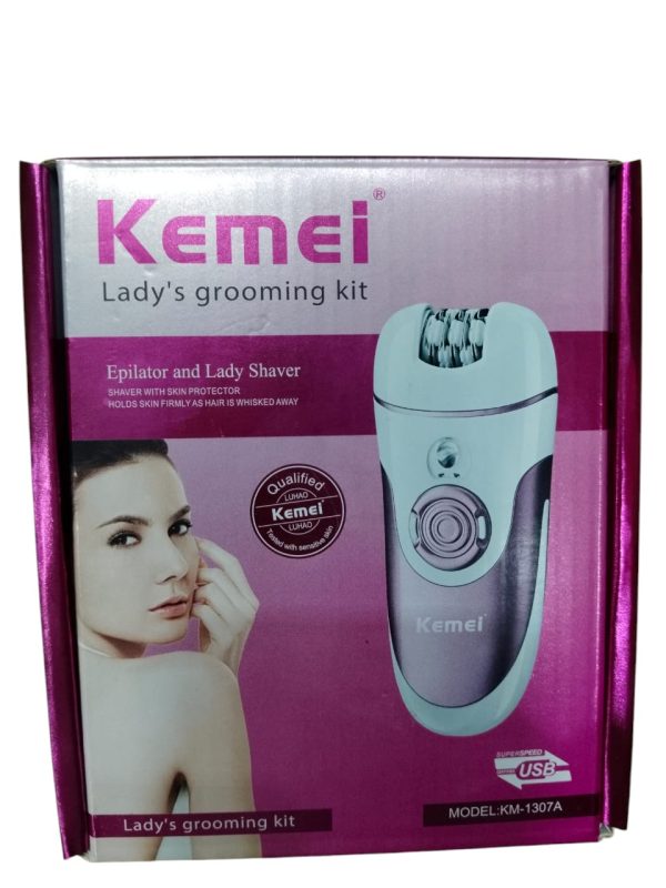 Kemei Km-1307a Epilator For Long-lasting Hair Removal With Pedicure Shaver, Trimmer Head, And Bikini Area & Pubic Hair Removal | Best Quality Hair Removal Machine | Kemei Lady Grooming Kit ( Random Color )