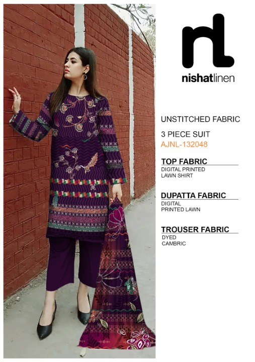 Nishat Linen 3 Piece Digital Printed Lawn Ladies Unstitched Suit New Collection