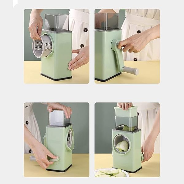 (nw000389) Multifunctional Manual Rotary Vegetable Cutter | Cheese Grater With Handle Durable Mandolin Slicer With Suction Base