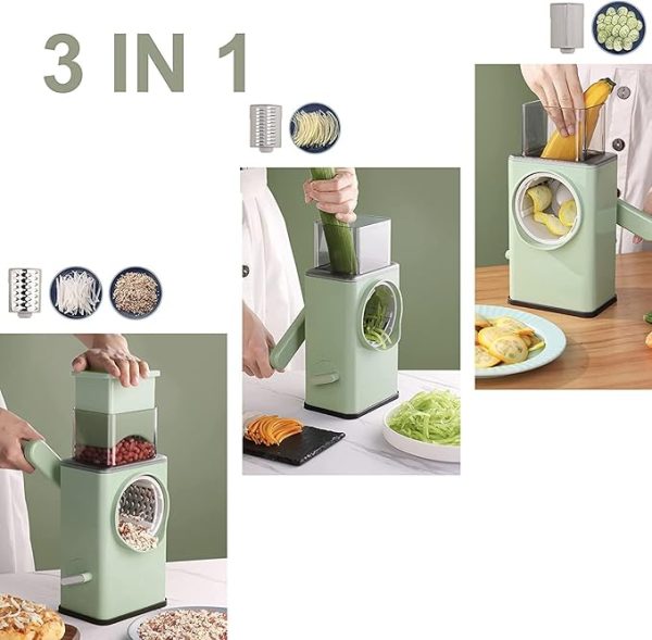 (nw000389) Multifunctional Manual Rotary Vegetable Cutter | Cheese Grater With Handle Durable Mandolin Slicer With Suction Base