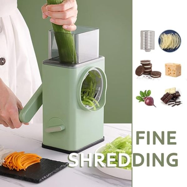 (nw000389) Multifunctional Manual Rotary Vegetable Cutter | Cheese Grater With Handle Durable Mandolin Slicer With Suction Base