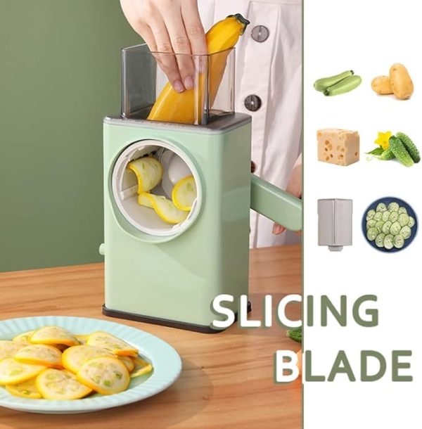 (nw000389) Multifunctional Manual Rotary Vegetable Cutter | Cheese Grater With Handle Durable Mandolin Slicer With Suction Base