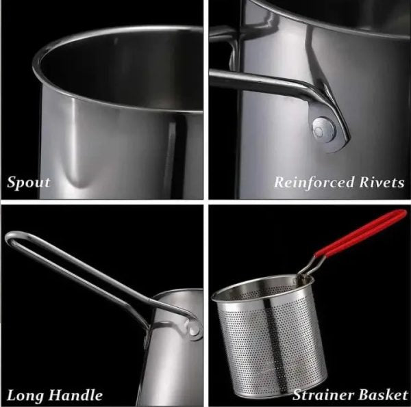 Stainless Steel Deep Fryer Frying Pot With Strainer 12ml Capacity | Basket Deep Fryer Pot For Baking Frying Boiling Home Kitchen